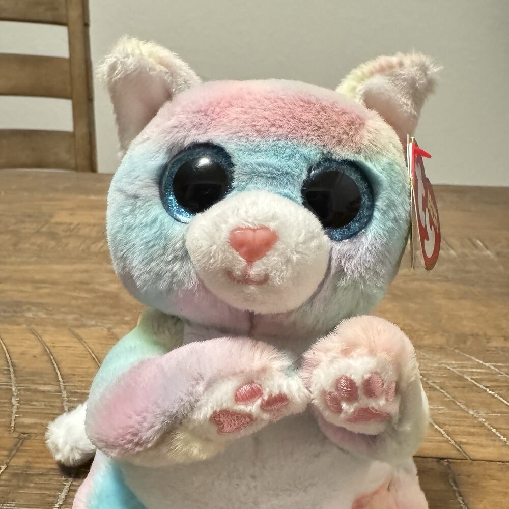 TY Beanie Baby (Beanie Bellies) - JENNI the Multicolored Pastel Cat (6 inch)